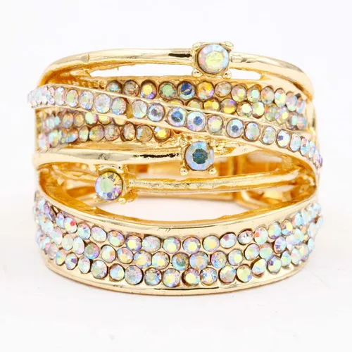 Vista 3 de Lavencious Anillos elásticos de diamantes de imitación para fiesta de noche, joyería de moda para mujer, talla 7 a 9