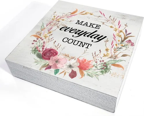 Vista 3 de Caja inspiradora de madera con texto en inglés "Make Everyday Count", decoración rústica con frase motivacional, con texto en inglés, caja