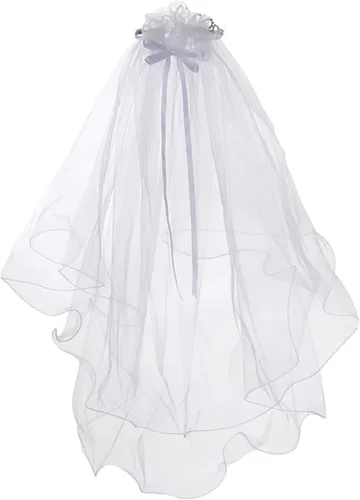 Vista 3 de Niña de las flores primera Comunión velo dos capas de tul y Tiara Conecte el estilo # 107