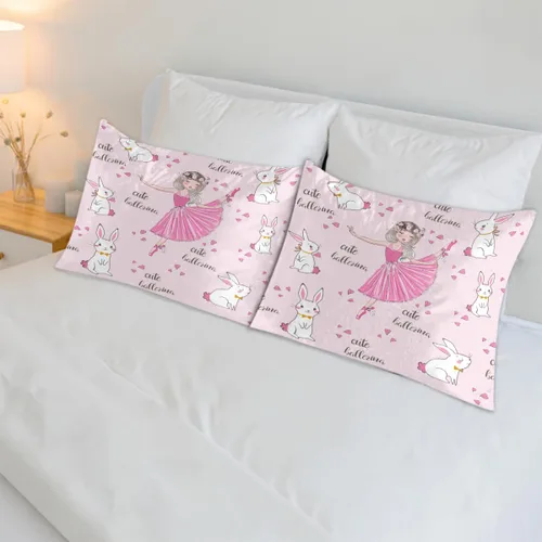 Vista 6 de Funda de almohada de satén para cabello y piel, tamaño estándar, lindo conejito bailarín, suave, transpirable, suave, refrescante, fundas