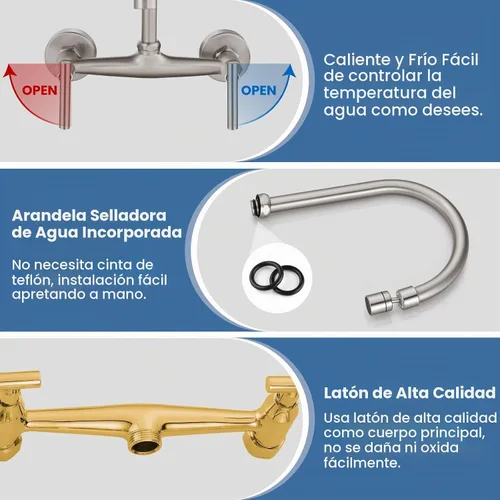Vista 8 de Grifo de fregadero de cocina montado en la pared de níquel cepillado