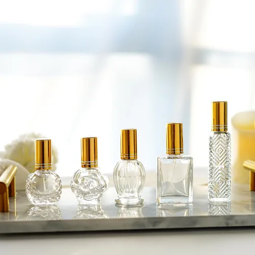 Vista 6 de 5 botellas de perfume vacías de vidrio vintage recargables con spray Dorado