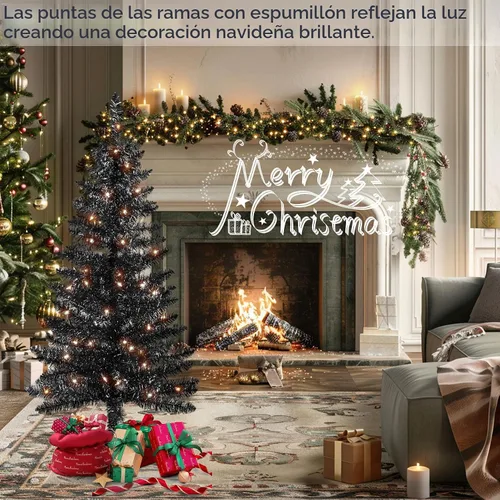 Vista 3 de Liguanow Árbol de Navidad artificial de 4 pies completamente negro con luces separadas, no preiluminado, mini árbol de Navidad de oropel negro, 50