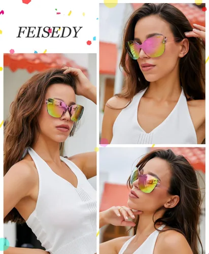 Vista 3 de FEISEDY Cateye B2796 - Lentes de sol polarizados para mujer, de gran tamaño, de ojos de gato, a la moda
