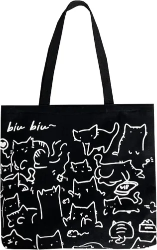 Vista 8 de Bonita bolsa de mano para mujer con cremallera, divertido bolso con gatos, perros, bolso grande de lona para el hombro
