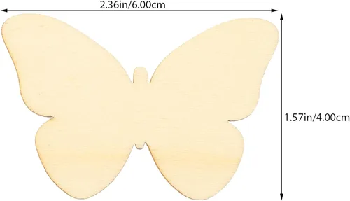 Vista 2 de TINKSKY 50 piezas de madera con forma de mariposa para manualidades, forma natural sin terminar, mariposa de madera, Navidad, boda, libro