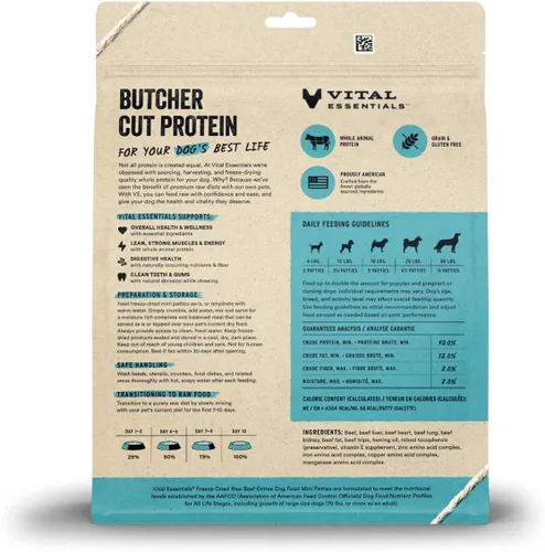 Vista 2 de Vital Essentials Alimento Crudo Liofilizado para Perros, Mini Medallones de Res, 14 oz