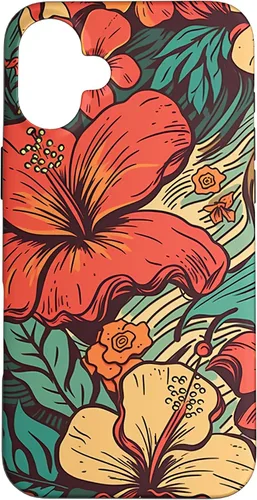 Vista 22 de iPhone 16 Vintage Hawaii Hibiscus Pattern Retro Tropical Hawaiian Case