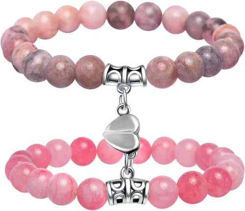 Vista 7 de Smilelife - Pulseras magnéticas de corazón de doble tamaño a juego para parejas, mejores amigos y familia - Regalos perfectos para padres e hija