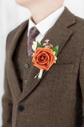 Vista 8 de Sinlge - Boutonniere blanco marfil para hombres, para boda, novio, padrinos de boda, color crema, flores de rosas artificiales para ceremonia