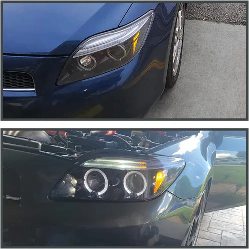 Vista 2 de SPEC-D TUNING Faros Proyectores de Doble Halo Negro Azabache con Lámparas LED Compatibles con Scion tC 2005-2010, Par de Faros Izquierdo + Derecho