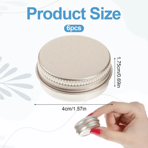 Vista 2 de Paquete de 6 tarros de lata de aluminio de 0.5 onzas, mini latas para ungüentos, mini lata recargable a prueba de fugas, tapa de rosca, recipientes