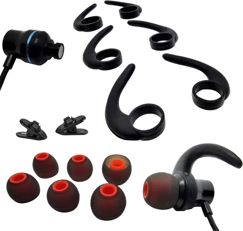 Vista 10 de Aletas universales para los oídos, puntas de repuesto para auriculares, puntas de silicona, 3 pares cada uno, 2 clips de cable
