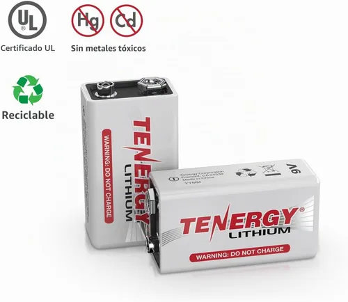 Vista 7 de Tenergy Baterías de litio de 9 V, baterías no recargables de 1200 mAh, 10 años de vida útil de litio de 9 voltios, paquete de 2