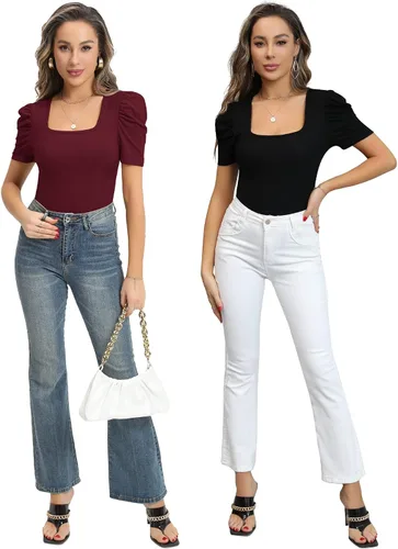 Vista 4 de MANGOPOP Body de manga corta con cuello cuadrado para mujer