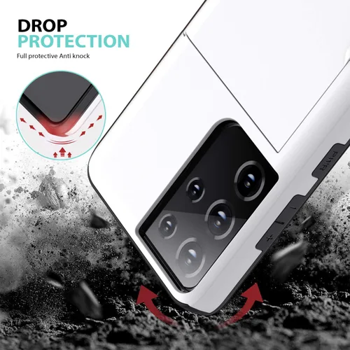 Vista 4 de Zuslab Funda tipo cartera compatible con Samsung Galaxy S21 Ultra 5G, con tarjetero y a prueba de golpes, antiarañazos, compatible con Samsung Blanco