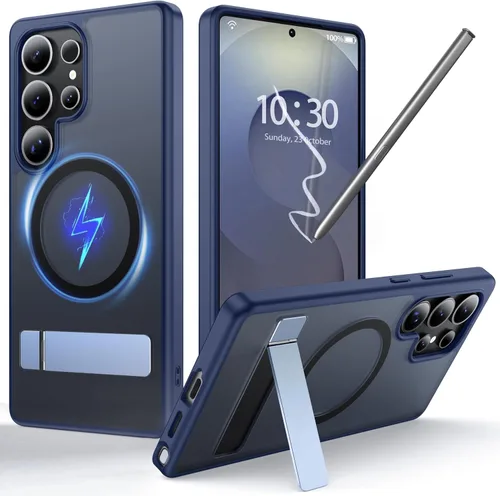 Vista 22 de Funda para Samsung Galaxy S21 FE con MagSafe [soporte ajustable] [carga mientras estás de pie] [Militar a prueba de golpes] Protector de silicona