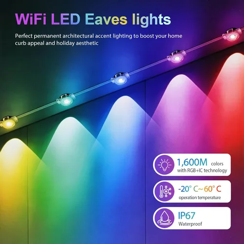 Vista 4 de RaThun Luces permanentes para exteriores, 200 pies con 100 luces LED RGBW+