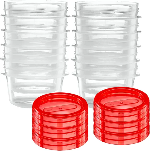 Vista 7 de ELEGANT DISPOSABLES Paquete de 10 recipientes con tapa giratoria de 4 onzas, parte inferior transparente con tapa roja de rosca superior roscada