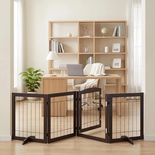 Vista 5 de Vantas Tall Dog Gate Indoor with Door, Freestanding, Foldable, 80" x 30" Pet Gate for Doorways, Stairs, Puppy Safety Fence, Extra Wide, Easy to