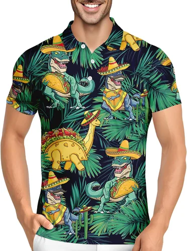 Vista 29 de HIVICHI Camisas de golf divertidas para hombre con patrón estampado loco colorido y novedad de alto rendimiento que absorbe la humedad, camisa tipo