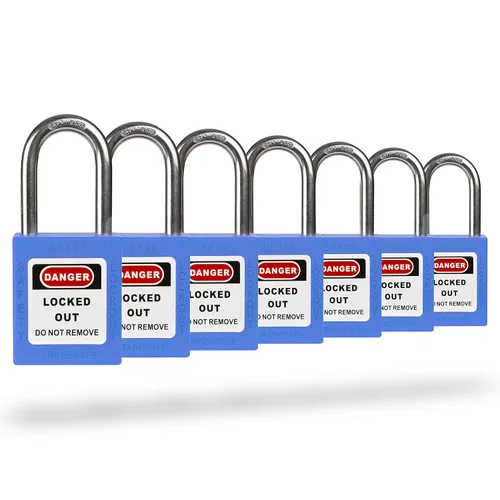 Vista 17 de TRADESAFE Juego de cerraduras de bloqueo - 7 candados iguales con llave roja, 2 llaves por cerradura, cerraduras Loto compatibles con OSHA