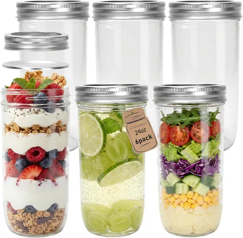 Vista 12 de CycleMore 24 tarros de vidrio transparente de 8 onzas con tapas separables de plata regulares, tarros redondos de 8.5 fl oz para especias para miel