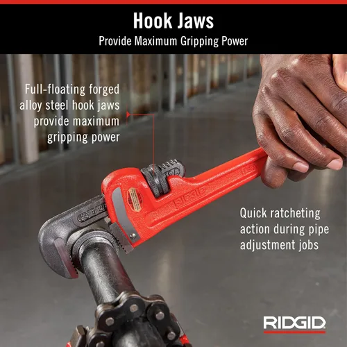 Vista 17 de RIDGID 31010 - Llave de tubería recta modelo 10 resistente, llave de fontanería de 10 pulgadas, color rojo, negro, 9.843 in (10 pulgadas)