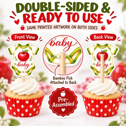 Vista 4 de ALISSAR 36 piezas de adornos para cupcakes de Apple Baby Shower