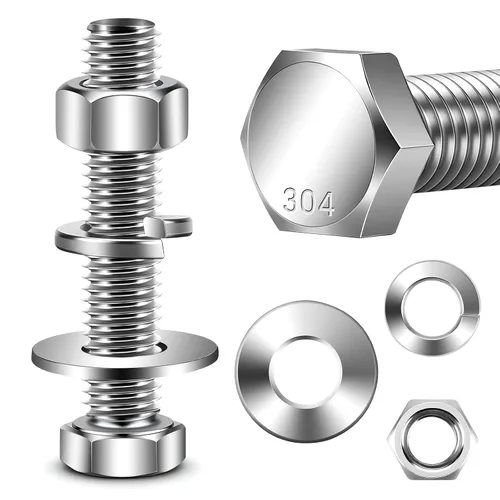 Vista 12 de Mellewell Pernos de cabeza hexagonal de 1/2-13 x 1-1/2 pulgadas con tuercas hexagonales y arandelas planas gruesas y de seguridad, totalmente