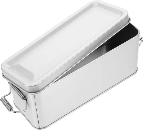 Vista 8 de Healeved Latas vacías de metal, caja de lata rectangular con tapa, tarro para galletas, café, té, dulces, galletas, golosinas, regalos, tarjetas