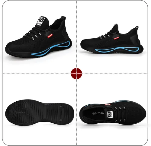 Vista 5 de GLANOUDUN Zapatos de punta de acero para hombres y mujeres, zapatos de seguridad ligeros y cómodos para hombres con punta de acero ancha, zapatos