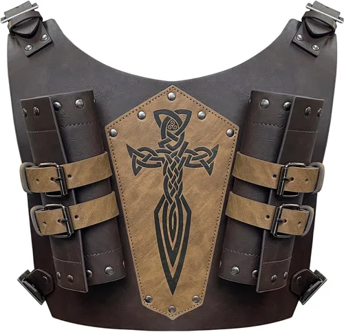 Vista 7 de HiiFeuer Espada medieval de piel sintética en relieve, doble espalda, ajustable, caballero renacentista, espada mercenaria