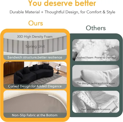 Vista 6 de Sofá modular de 110 pulgadas, sofá cama curvado sin huesos, sofá convertible en forma de L para sala de estar, dormitorio, apartamento, tela
