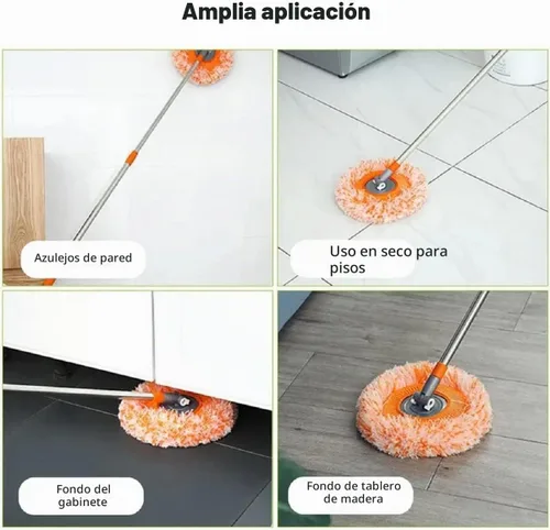 Vista 7 de Trapeador de limpieza ajustable giratorio de 360° – Nueva fregona extensible de limpieza de pared, trapeador giratorio de microfibra de mango largo