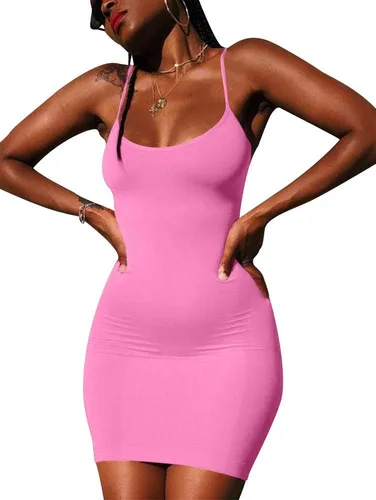 Vista 3 de LCNBA Sexy Spaghetti Strap Tank Dress Basic Backless Bodycon Club Party Mini Dress