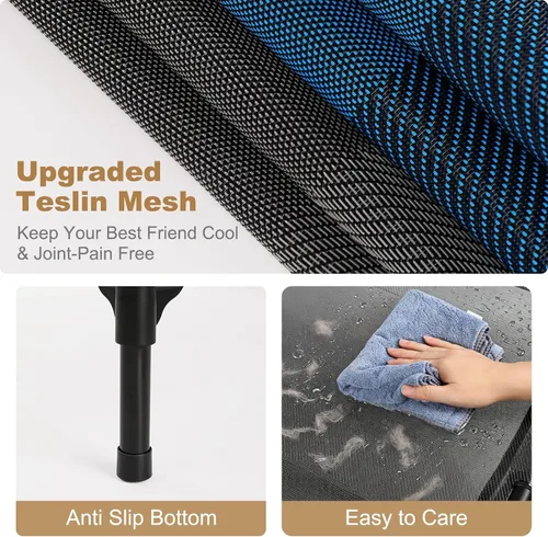 Vista 6 de petizer Cama elevada grande y refrescante para perros, catre resistente al aire libre para acampar en verano, cama elevada para mascotas Negro