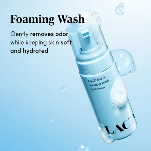 Vista 2 de LACTOMEDI Jabón espumoso femenino Limpiador de espuma suave para higiene íntima Fórmula equilibrada con pH para pieles sensibles Tratamiento