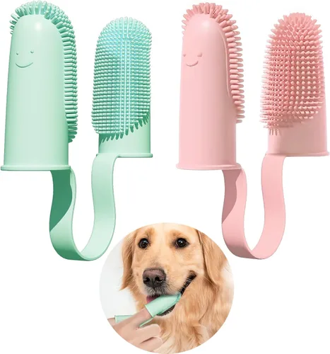 Vista 10 de Paquete de 2 cepillos de dientes para perro, cerdas envolventes de 135º para facilitar la limpieza de los dientes, cepillo de dientes