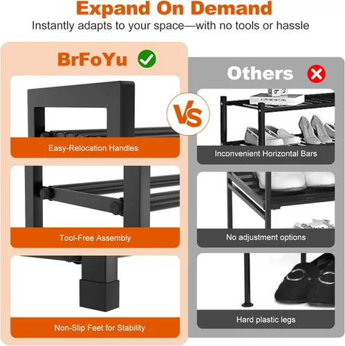 Vista 4 de Zapatero Expandible para Armario Zapatero de Metal Ajustable para Entrada 18.5"-33" Organizador de Zapatos Independiente 12 Pares con Ganchos