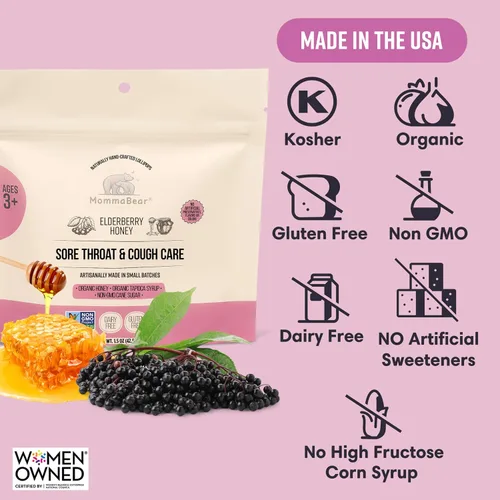 Vista 2 de MommaBear Organics - Paletas para la tos hechas a mano para niños – Alivio natural del dolor de garganta y chupetines para la tos para niños mayores