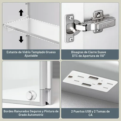 Vista 6 de Botiquín de 16 x 24 pulgadas con luces, marco de aleación AL, cableado, empotrado o montaje en pared, puertas de espejo/3
