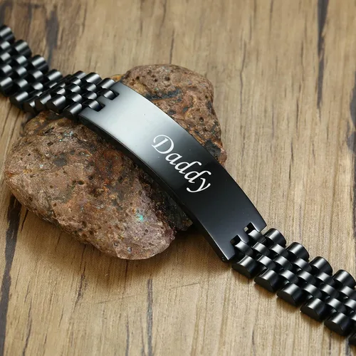 Vista 5 de VNOX - Correa de reloj de eslabones de acero inoxidable para hombre, con grabado personalizado, gran regalo para papá