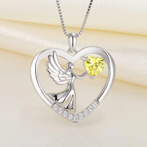 Vista 4 de YL - Collar de plata de ley con forma de corazón con alas de ángel, colgante de amor