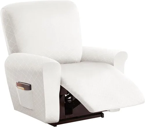 Vista 45 de vctops Funda reclinable con diamantes de 4 piezas, funda elástica para sofá reclinable de 1 plaza, protector suave y sólido para muebles con correa