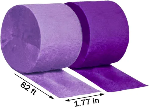 Vista 2 de Serpentinas de papel crepé morado para fiestas, 6 rollos, 1.77 pulgadas x 82 pies