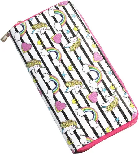 Vista 2 de Monedero y cartera largo con diseño de unicornio arcoíris, Negro y blanco), NA