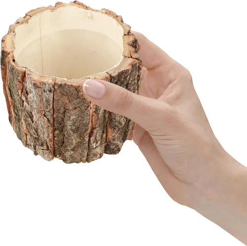 Vista 4 de Yardwe 3 macetas rústicas con diseño de corteza, macetas decorativas de aspecto de madera para suculentas, recipientes pequeños para plantas