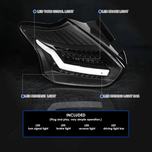 Vista 4 de SPEC-D TUNING Barras de luces traseras LED negras Compatibles con Ford Focus SE/ST/Titanium Hatchback 2015-2018, Ford Focus RS Hatchback 2016-2018