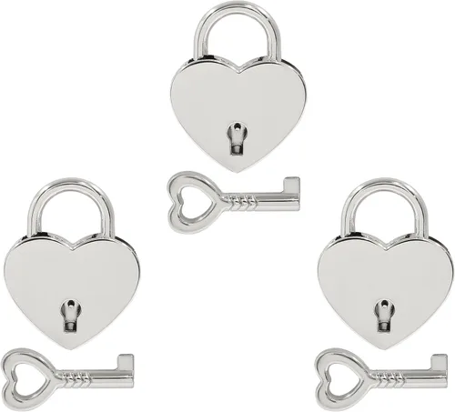 Vista 6 de Piutouyar 3 cerraduras en forma de corazón, candado de metal dorado, pequeño y lindo mini cerradura con llave para caja de almacenamiento de joyas